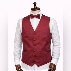 Men’s Burgundy Formal Vest with Bow Tie Size S